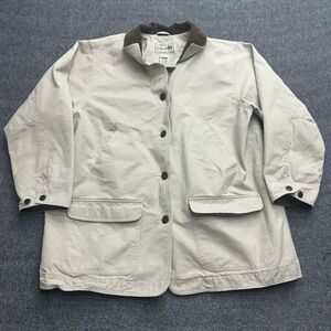 LL Bean Barn Chore Jacket Womens XL Canvas Coat Lined Corduroy Collar Beige